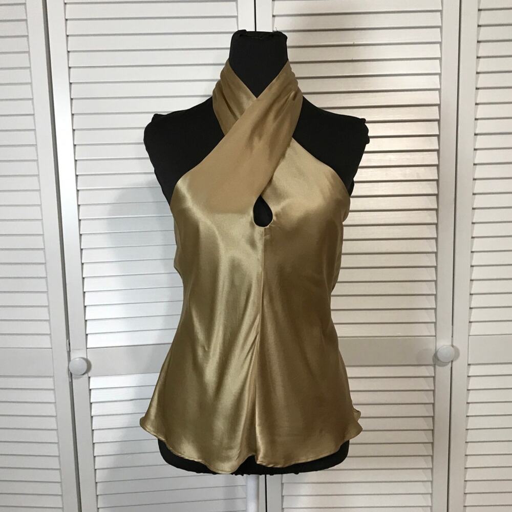 NWOT Forenza Vintage Gold Luxury Silk Charmeuse Draping Halter Blouse 12